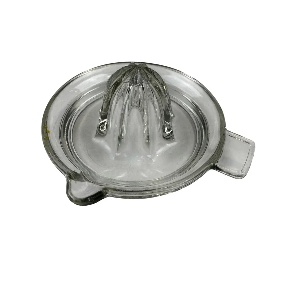 Vintage Clear Glass Citrus Juicer Reamer Hand Press Pour Spout Tab Handle